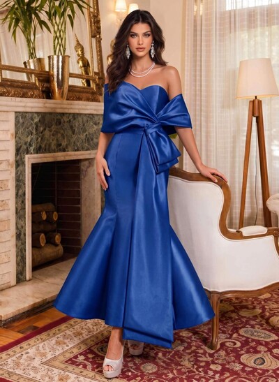 Trumpet/Mermaid Off-The-Shoulder Ankle-Length Satin Evening Dresses With Bow(s)