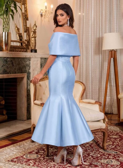 Trumpet/Mermaid Off-The-Shoulder Ankle-Length Satin Evening Dresses With Bow(s)
