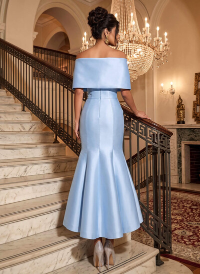 Trumpet/Mermaid Off-The-Shoulder Ankle-Length Satin Evening Dresses With Bow(s)