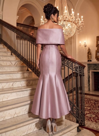 Trumpet/Mermaid Off-The-Shoulder Ankle-Length Satin Evening Dresses With Bow(s)