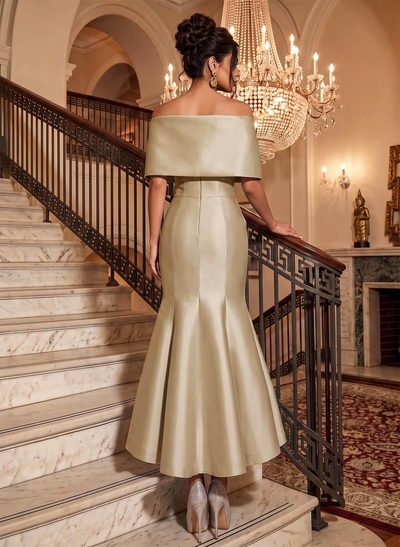 Trumpet/Mermaid Off-The-Shoulder Ankle-Length Satin Evening Dresses With Bow(s)