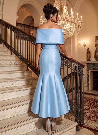 Trumpet/Mermaid Off-The-Shoulder Ankle-Length Satin Evening Dresses With Bow(s)