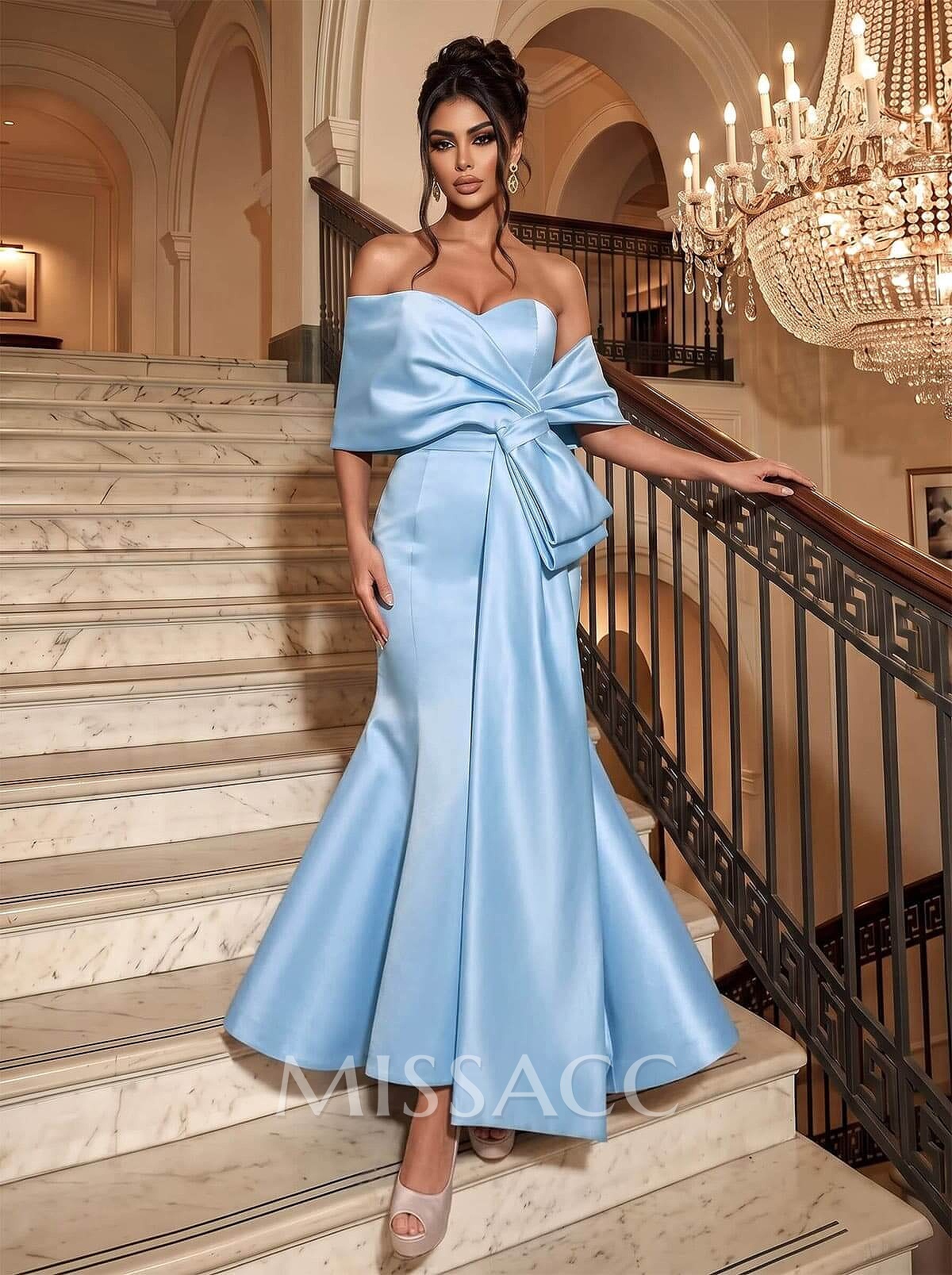 Trumpet/Mermaid Off-The-Shoulder Ankle-Length Satin Evening Dresses With Bow(s)