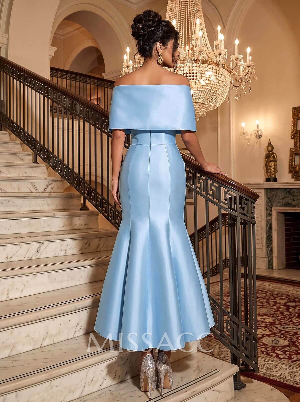 Trumpet/Mermaid Off-The-Shoulder Ankle-Length Satin Evening Dresses With Bow(s)