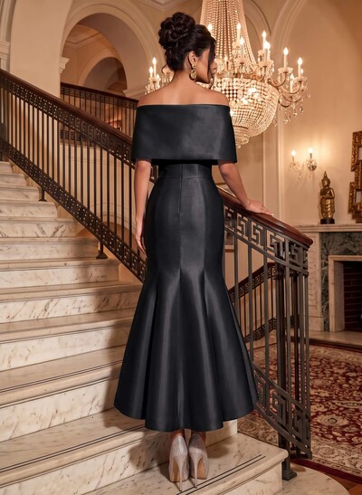 Trumpet/Mermaid Off-The-Shoulder Ankle-Length Satin Evening Dresses With Bow(s)