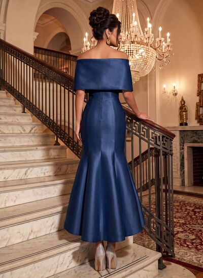 Trumpet/Mermaid Off-The-Shoulder Ankle-Length Satin Evening Dresses With Bow(s)