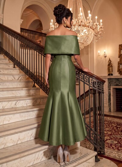 Trumpet/Mermaid Off-The-Shoulder Ankle-Length Satin Evening Dresses With Bow(s)