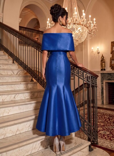 Trumpet/Mermaid Off-The-Shoulder Ankle-Length Satin Evening Dresses With Bow(s)