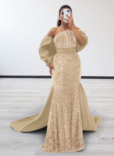 Sparkly Trumpet/Mermaid Satin/Sequined Evening Dresses With Bow(s)