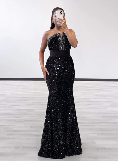 Sparkly Trumpet/Mermaid Satin/Sequined Evening Dresses With Bow(s)