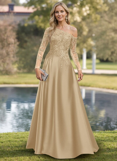 Exquisite Semi Sheer Illusion Lace Applique Sleeves Mother Of The Bride Dresses