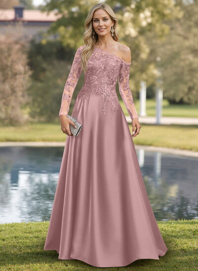Exquisite Semi Sheer Illusion Lace Applique Sleeves Mother Of The Bride Dresses