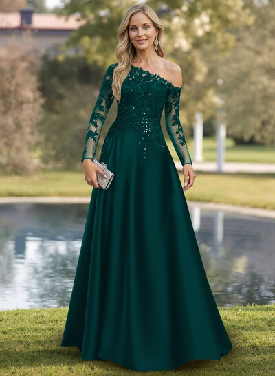 Exquisite Semi Sheer Illusion Lace Applique Sleeves Mother Of The Bride Dresses