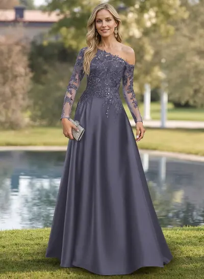 Missacc Home Try-on Grape Mother Of The Bride Dresses Exquisite Semi Sheer Illusion Lace Applique Sleeves Mother Of The Bride Dresses