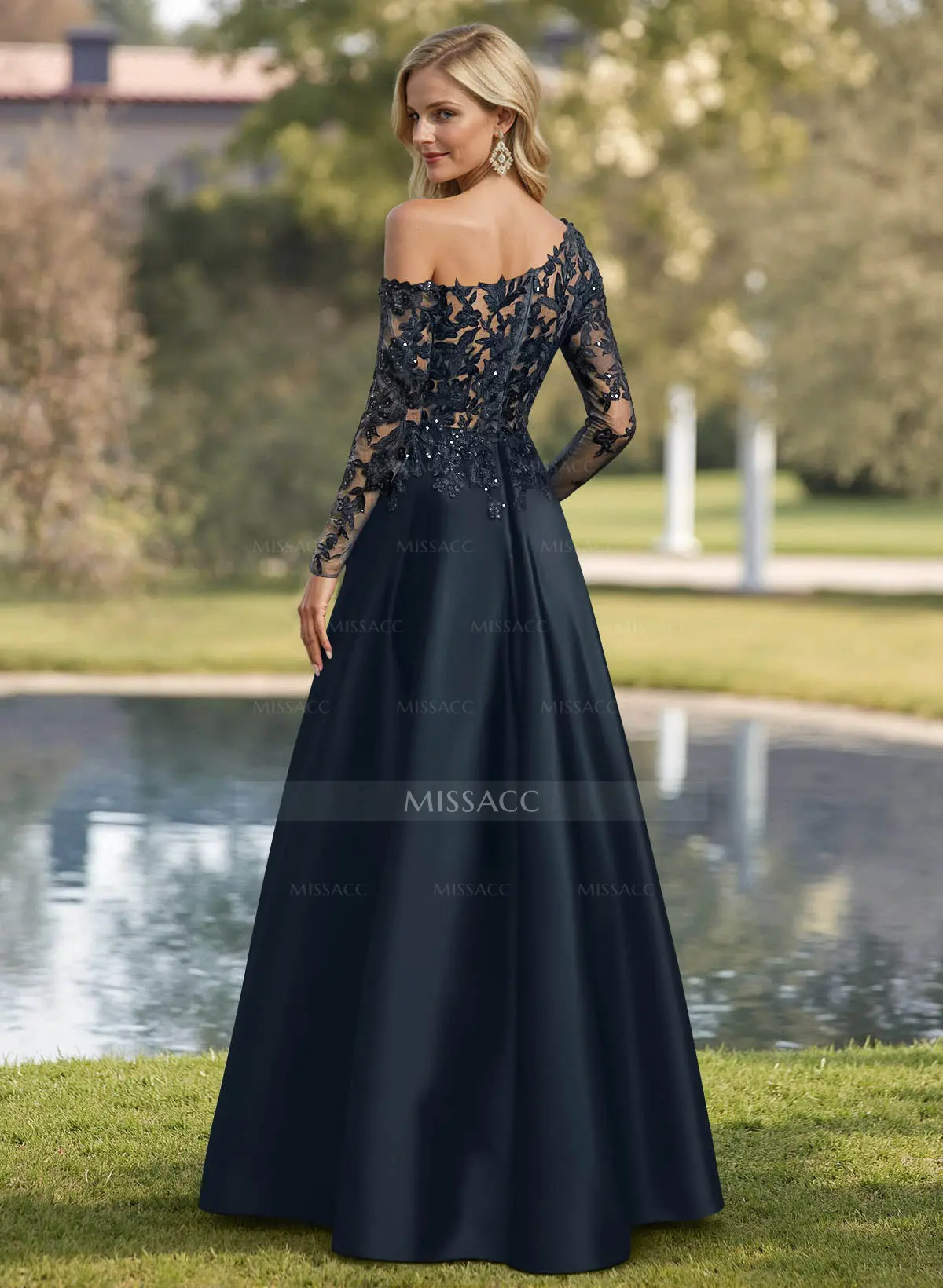 Exquisite Semi Sheer Illusion Lace Applique Sleeves Mother Of The