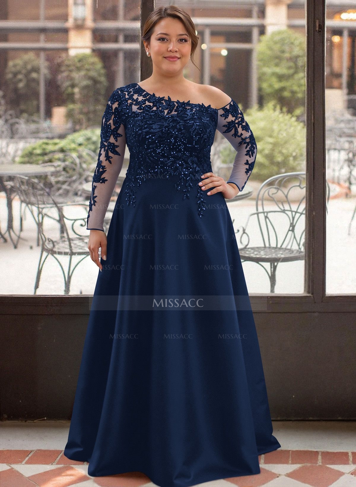 Exquisite Semi Sheer Illusion Lace Applique Sleeves Mother Of The Bride Dresses