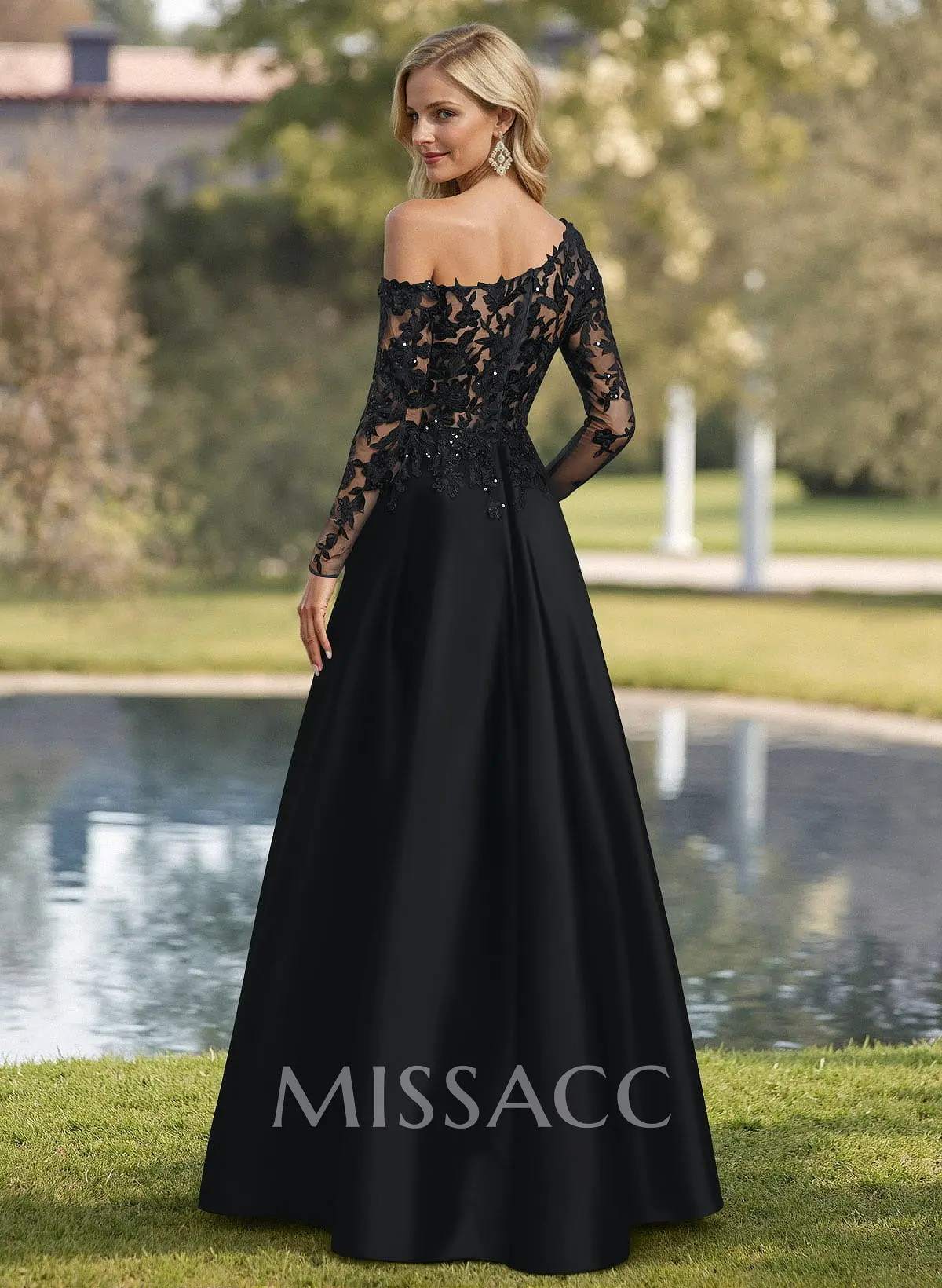Exquisite Semi Sheer Illusion Lace Applique Sleeves Mother Of The
