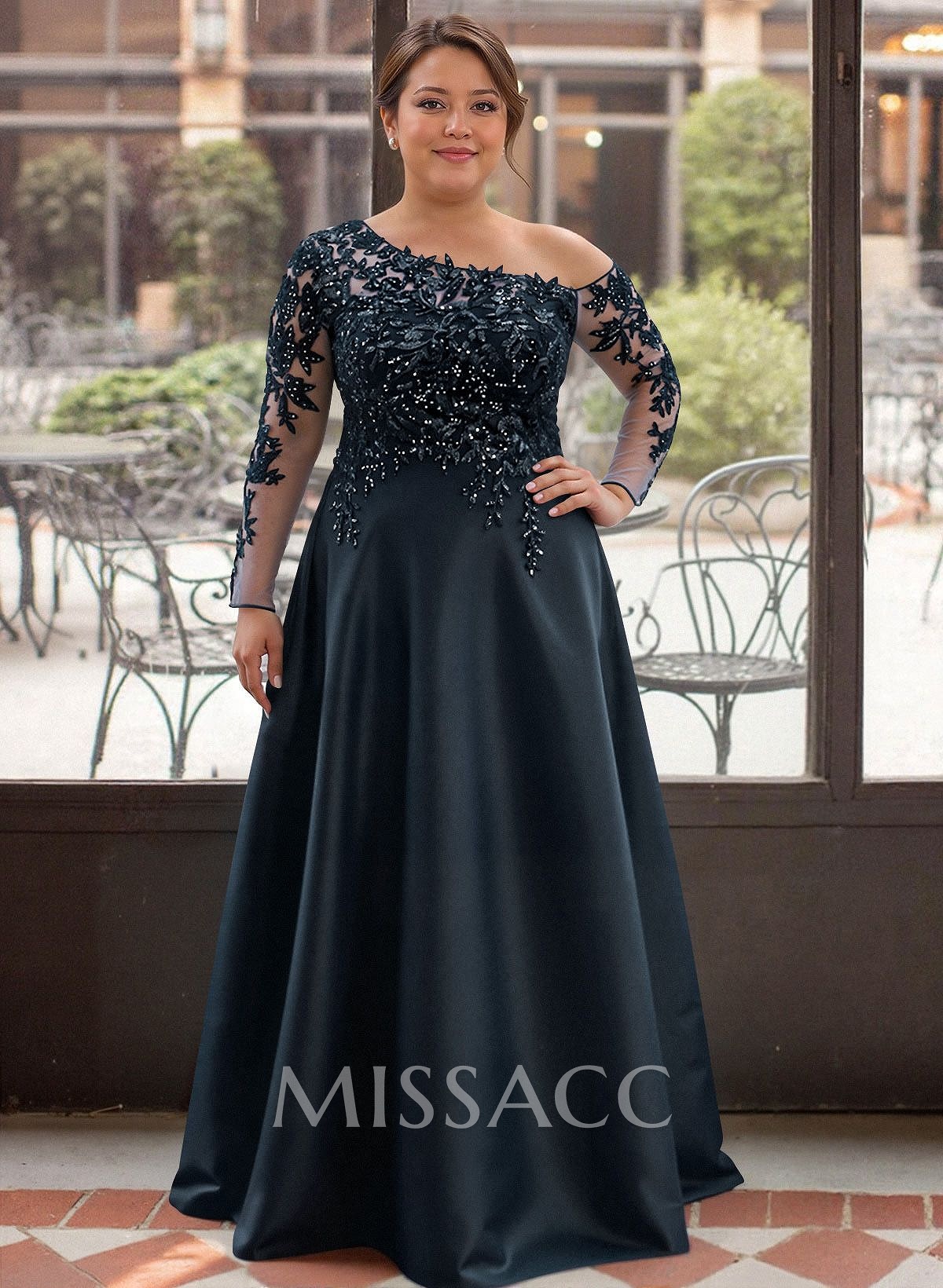 Exquisite Semi Sheer Illusion Lace Applique Sleeves Mother Of The Bride Dresses