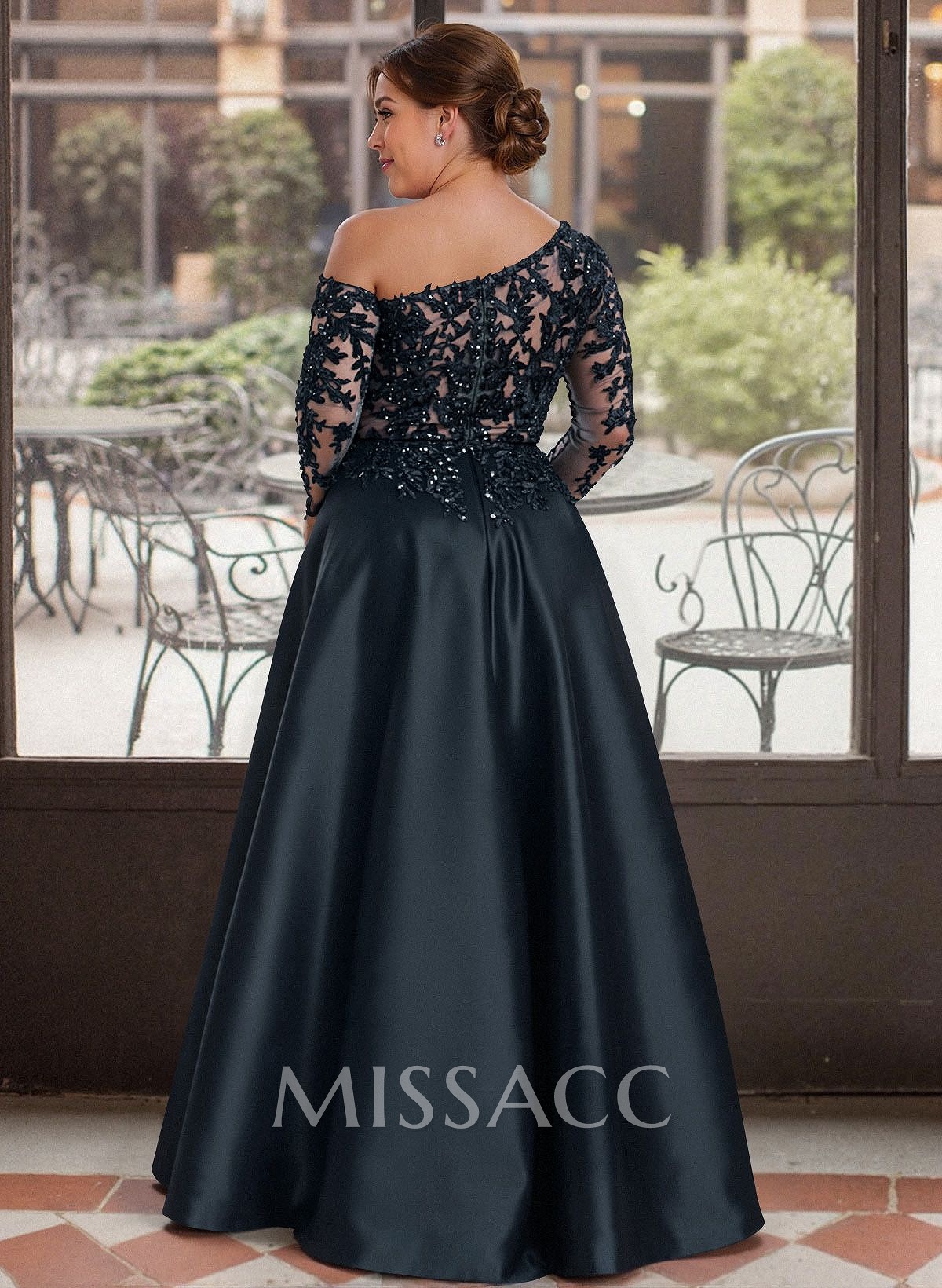 Exquisite Semi Sheer Illusion Lace Applique Sleeves Mother Of The Bride Dresses