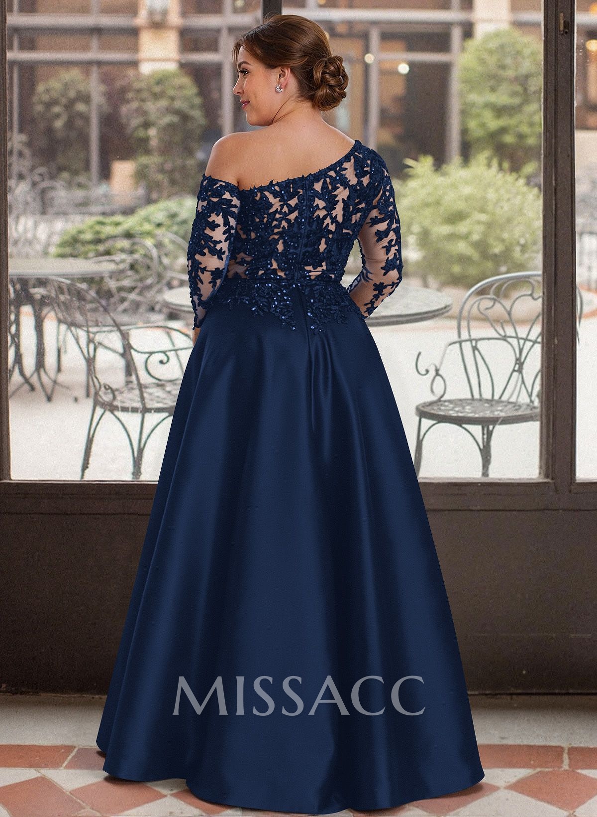 Exquisite Semi Sheer Illusion Lace Applique Sleeves Mother Of The Bride Dresses