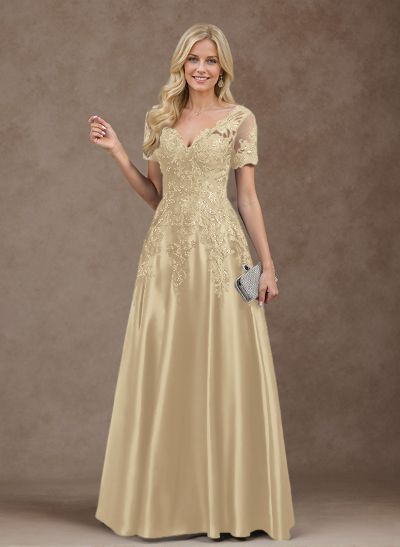 Exquisite Semi Sheer Illusion Floral Embroidered V-Neck Mother Of The Bride Dresses