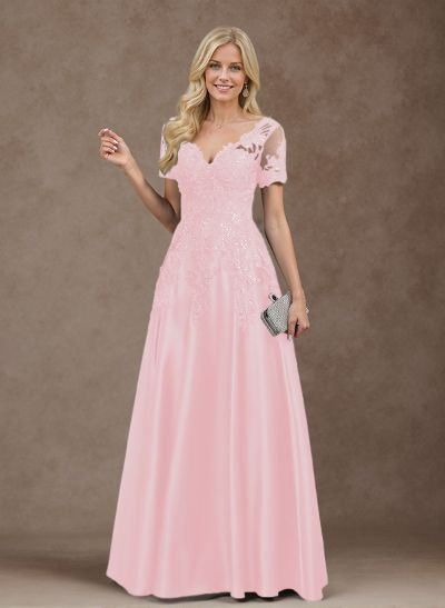 Exquisite Semi Sheer Illusion Floral Embroidered V-Neck Mother Of The Bride Dresses