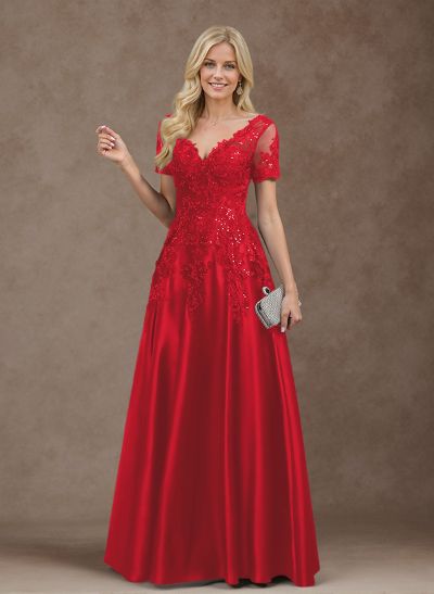 Exquisite Semi Sheer Illusion Floral Embroidered V-Neck Mother Of The Bride Dresses