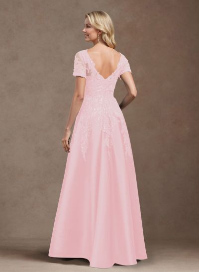 Exquisite Semi Sheer Illusion Floral Embroidered V-Neck Mother Of The Bride Dresses