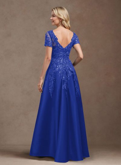 Exquisite Semi Sheer Illusion Floral Embroidered V-Neck Mother Of The Bride Dresses