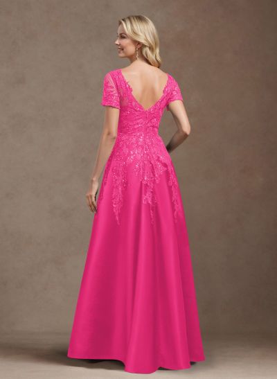 Exquisite Semi Sheer Illusion Floral Embroidered V-Neck Mother Of The Bride Dresses