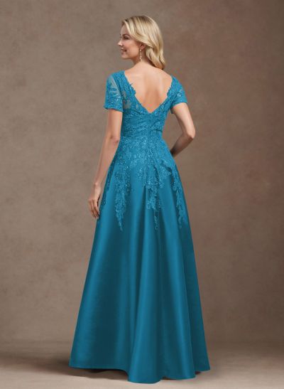 Exquisite Semi Sheer Illusion Floral Embroidered V-Neck Mother Of The Bride Dresses