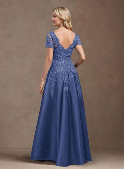 Exquisite Semi Sheer Illusion Floral Embroidered V-Neck Mother Of The Bride Dresses