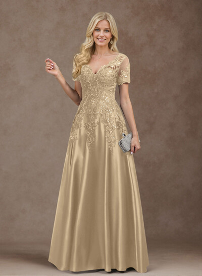 Exquisite Semi Sheer Illusion Floral Embroidered V-Neck Mother Of The Bride Dresses