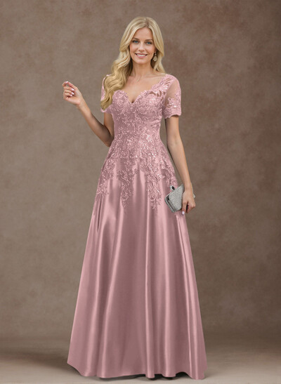 Exquisite Semi Sheer Illusion Floral Embroidered V-Neck Mother Of The Bride Dresses