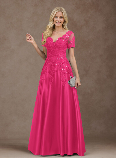 Exquisite Semi Sheer Illusion Floral Embroidered V-Neck Mother Of The Bride Dresses