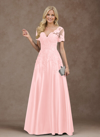 Exquisite Semi Sheer Illusion Floral Embroidered V-Neck Mother Of The Bride Dresses