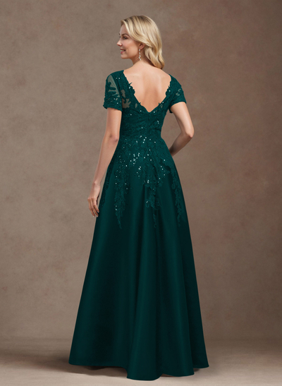 Exquisite Semi Sheer Illusion Floral Embroidered V-Neck Mother Of The Bride Dresses