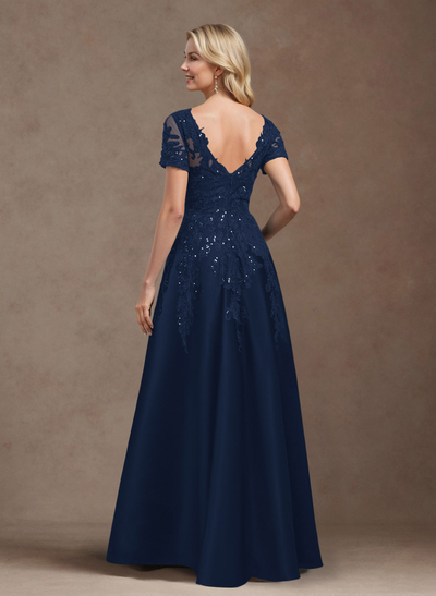 Exquisite Semi Sheer Illusion Floral Embroidered V-Neck Mother Of The Bride Dresses