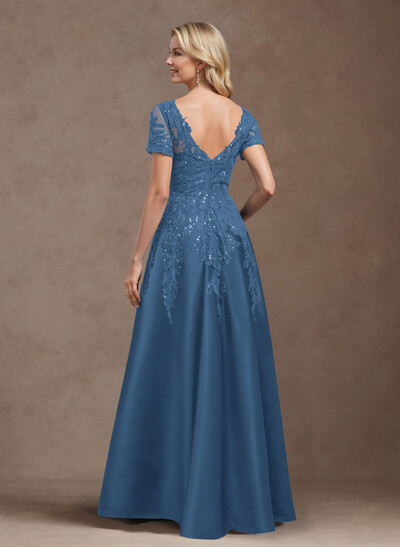 Exquisite Semi Sheer Illusion Floral Embroidered V-Neck Mother Of The Bride Dresses