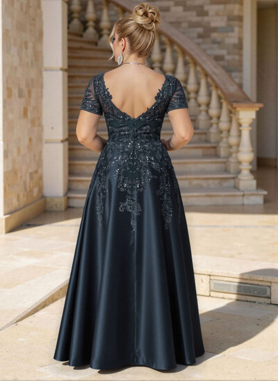 Exquisite Semi Sheer Illusion Floral Embroidered V-Neck Mother Of The Bride Dresses