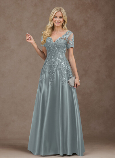 Exquisite Semi Sheer Illusion Floral Embroidered V-Neck Mother Of The Bride Dresses