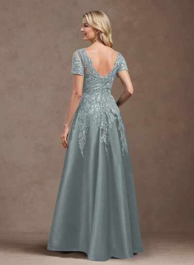 Exquisite Semi Sheer Illusion Floral Embroidered V-Neck Mother Of The Bride Dresses