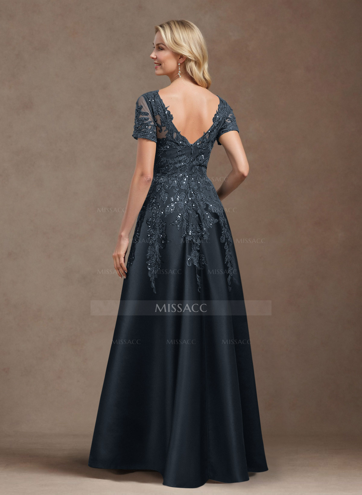 Exquisite Semi Sheer Illusion Floral Embroidered V-Neck Mother Of The Bride Dresses