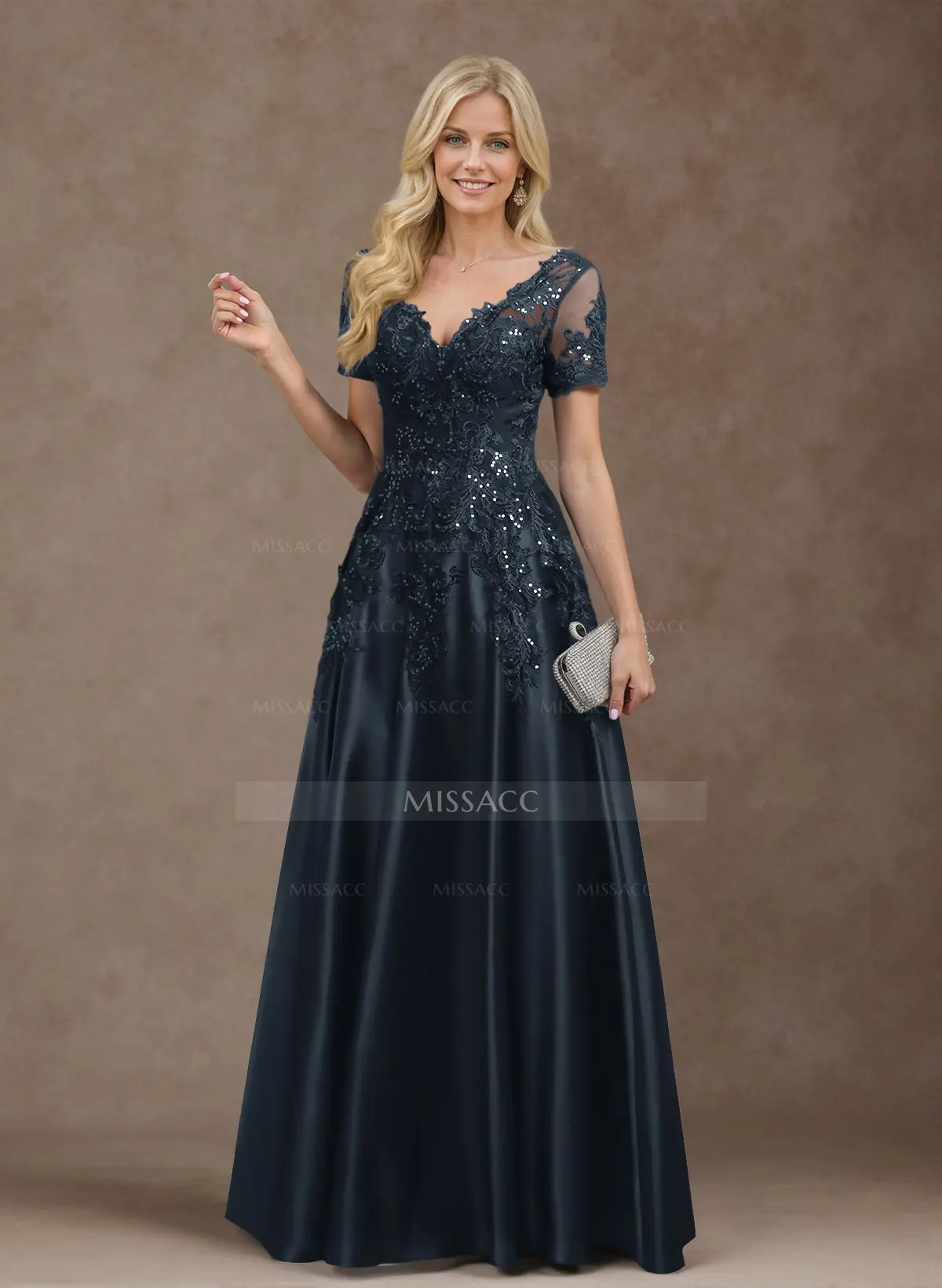 Exquisite Semi Sheer Illusion Floral Embroidered V-Neck Mother Of