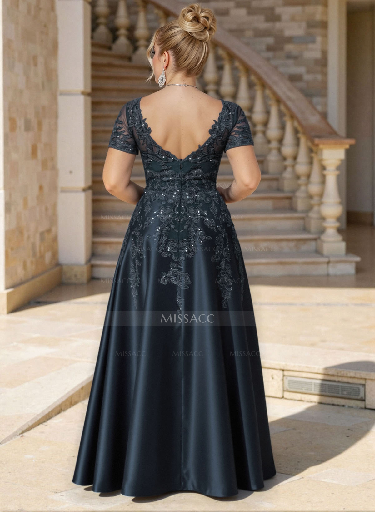 Exquisite Semi Sheer Illusion Floral Embroidered V-Neck Mother Of The Bride Dresses