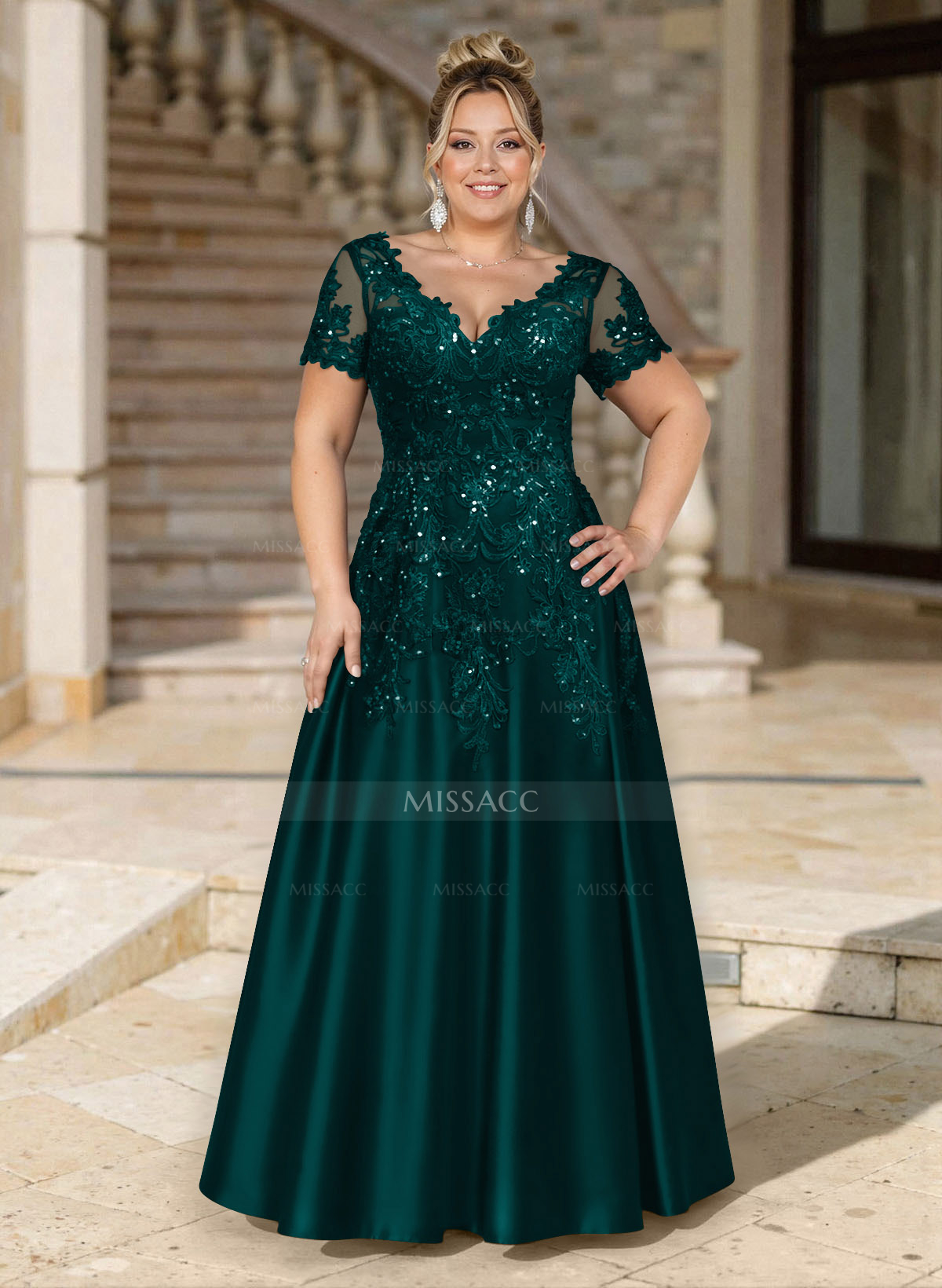 Exquisite Semi Sheer Illusion Floral Embroidered V-Neck Mother Of The Bride Dresses $149