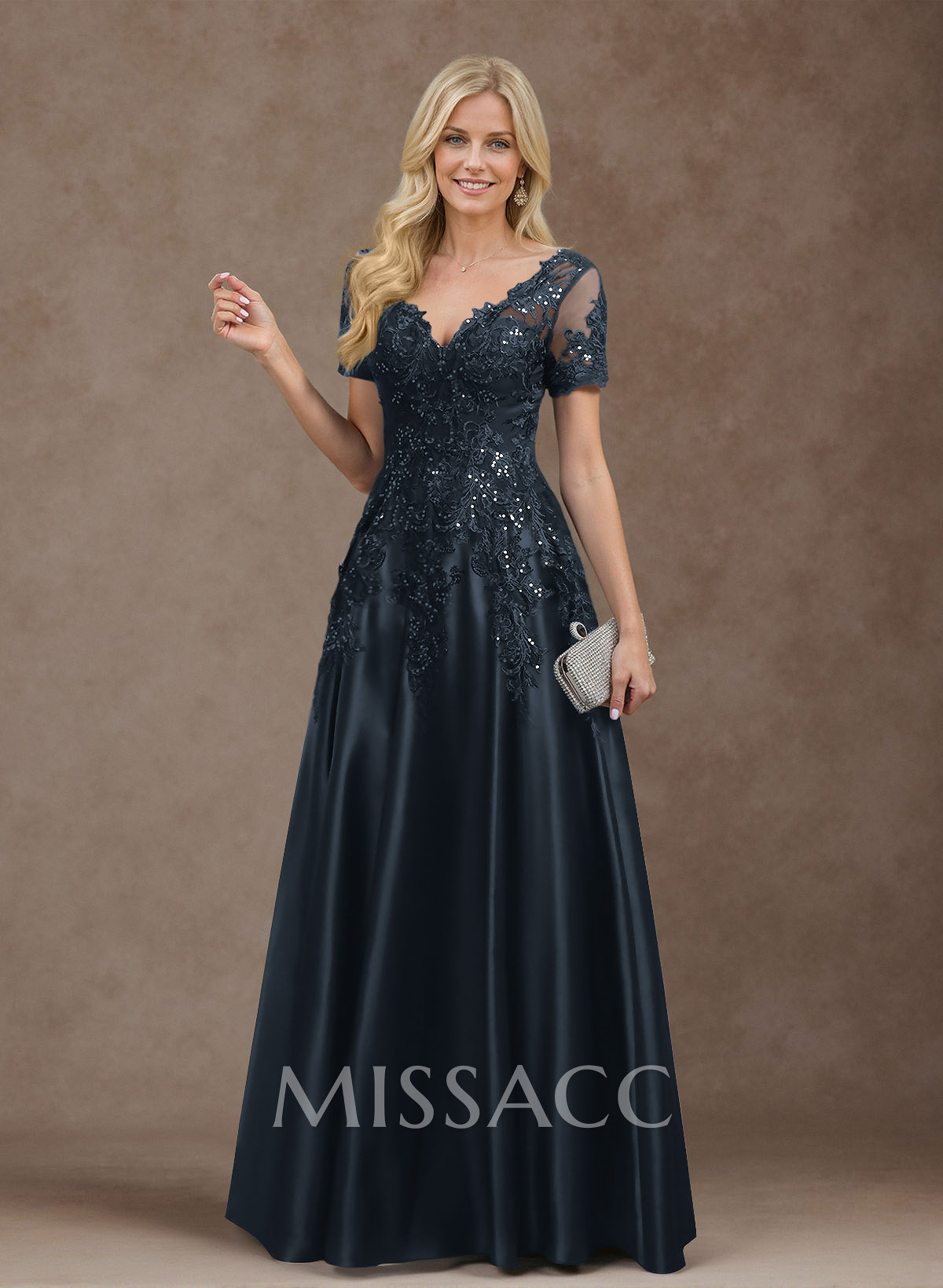 Exquisite Semi Sheer Illusion Floral Embroidered V-Neck Mother Of The Bride Dresses