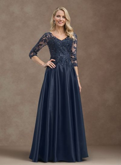 Exquisite Semi Sheer Illusion Floral Embroidered V-Neck Mother Of The Bride Dresses