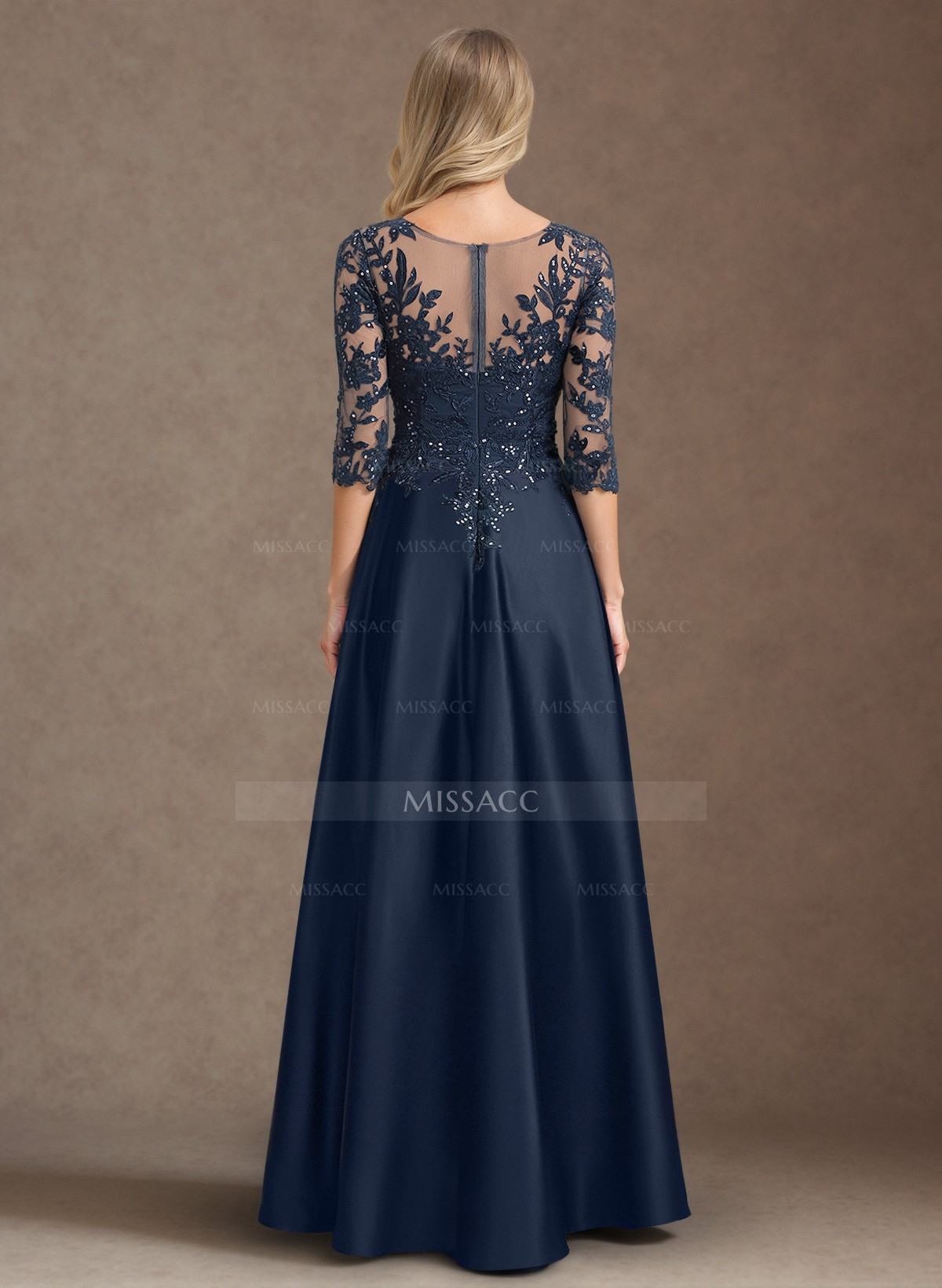 A-Line V-Neck Long Sleeves Satin Mother Of The Bride Dresses With Appliques Lace