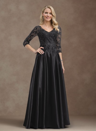 Exquisite Semi Sheer Illusion Floral Embroidered V-Neck Mother Of The Bride Dresses